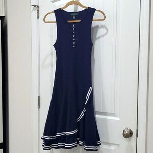 Ralph Lauren Navy Blue Sleeveless Empire Waist flared hemline Dress, Size Small